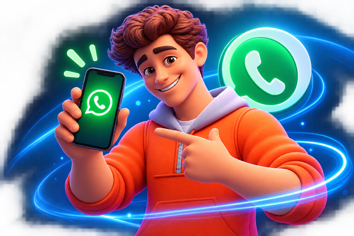 Personagem da PULSINET convidando você a falar pelo WhatsApp